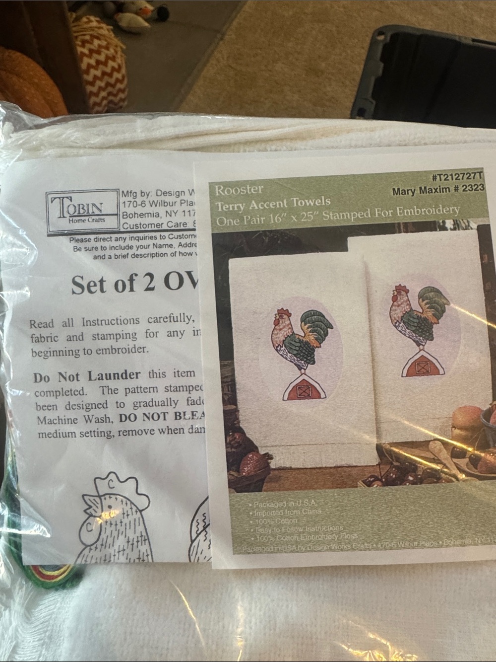 Tobin Home Crafts Rooster Terry Accent Towels cross stitch kits - White